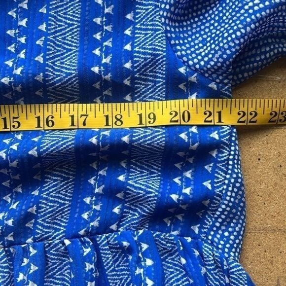 Sabina Musayev Dress Womens L Blue Geometric Boho Ruffle Bell Sleeve Mini - Picture 12 of 14